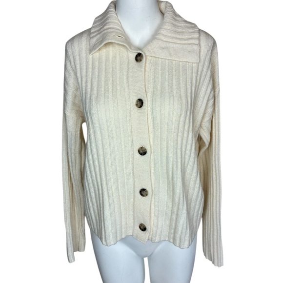 Maxwell Oversized Collar Cream Cardigan Wool Blend Cardigan- Sz M - Picture 4 of 16